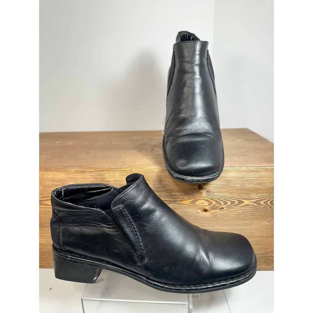 Covington Leather Ankle Boots Womens 8.5M Square Toe Chunky Block Heel Y2K Goth